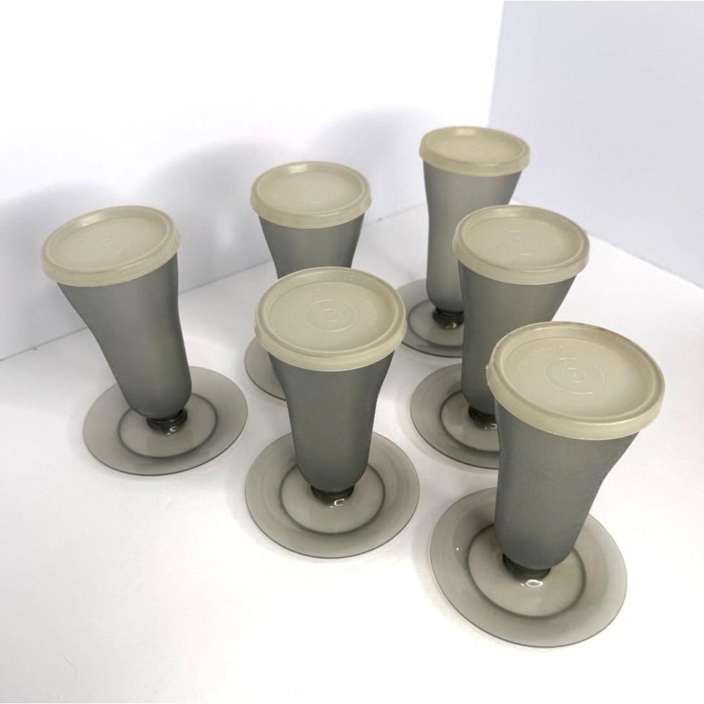 6 VTG Tupperware Tall Dessert Parfait Pudding Jello Custard Cups w/Lids #754
